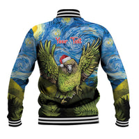 Personalised Jumping Kakapo Christmas Baseball Jacket New Zealand Fern - Starry Night Style LT14 - Polynesian Pride