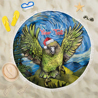 Personalised Jumping Kakapo Christmas Beach Blanket New Zealand Fern - Starry Night Style LT14 One Size 150cm Green - Polynesian Pride