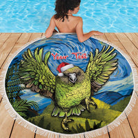 Personalised Jumping Kakapo Christmas Beach Blanket New Zealand Fern - Starry Night Style LT14 - Polynesian Pride
