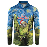 Personalised Jumping Kakapo Christmas Button Sweatshirt New Zealand Fern - Starry Night Style LT14 Green - Polynesian Pride