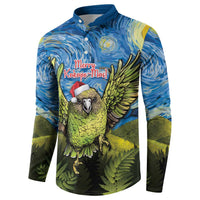 Personalised Jumping Kakapo Christmas Button Sweatshirt New Zealand Fern - Starry Night Style LT14 - Polynesian Pride