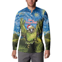Personalised Jumping Kakapo Christmas Button Sweatshirt New Zealand Fern - Starry Night Style LT14 - Polynesian Pride