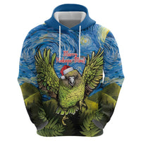 Personalised Jumping Kakapo Christmas Zip Hoodie New Zealand Fern - Starry Night Style