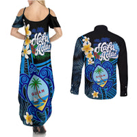 Hafa Adai Guam Couples Matching Summer Maxi Dress and Long Sleeve Button Shirt Guahan Sea Turtle Tropical Style LT14 - Polynesian Pride