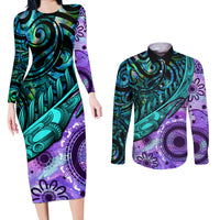 New Zealand Paua Shell With Australia Opal Unique Combine Couples Matching Long Sleeve Bodycon Dress and Long Sleeve Button Shirt LT14 Green - Polynesian Pride