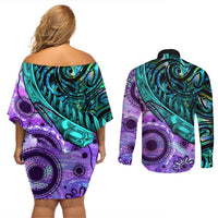 New Zealand Paua Shell With Australia Opal Unique Combine Couples Matching Off Shoulder Short Dress and Long Sleeve Button Shirt LT14 - Polynesian Pride