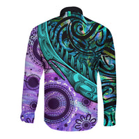 New Zealand Paua Shell With Australia Opal Unique Combine Long Sleeve Button Shirt LT14 - Polynesian Pride