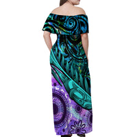 New Zealand Paua Shell With Australia Opal Unique Combine Off Shoulder Maxi Dress LT14 - Polynesian Pride