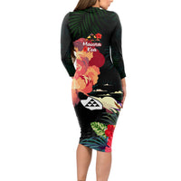 Hawaii Mauna Kea Long Sleeve Bodycon Dress White Mountain With Nene Tropical Vibes LT14 - Polynesian Pride