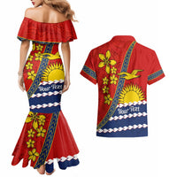 Personalised Mauri Kiribati Couples Matching Mermaid Dress and Hawaiian Shirt Polynesian Ribaberiki Flag Style Mix Plumeria LT14 - Polynesian Pride
