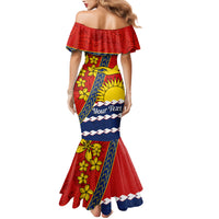 Personalised Mauri Kiribati Family Matching Mermaid Dress and Hawaiian Shirt Polynesian Ribaberiki Flag Style Mix Plumeria LT14 - Polynesian Pride