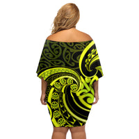 Lime Green New Zealand Mangopare Off Shoulder Short Dress Aotearoa Maori Koru Style LT14 - Polynesian Pride