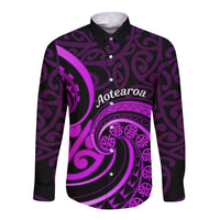 Purple Aotearoa Mangopare Long Sleeve Button Shirt NZ Maori Koru Style LT14 Unisex Purple - Polynesian Pride