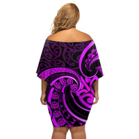 Purple Aotearoa Mangopare Off Shoulder Short Dress NZ Maori Koru Style LT14 - Polynesian Pride
