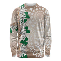 Cook Islands Tiare Maori With Conch Shell Long Sleeve Shirt 2025 Pasifika Polynesian Tattoo LT14 Unisex Brown - Polynesian Pride