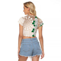 Cook Islands Tiare Maori With Conch Shell Raglan Cropped T Shirt 2025 Pasifika Polynesian Tattoo LT14 - Polynesian Pride