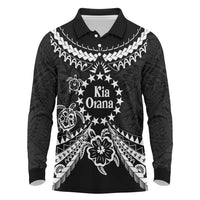 Kia Orana Cook Islands Long Sleeve Polo Shirt 2025 Pasifika Polynesian Turtle Black Color