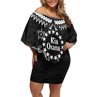 Kia Orana Cook Islands Off Shoulder Short Dress 2025 Pasifika Polynesian Turtle Black Color LT14 Women Black - Polynesian Pride