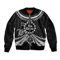 Kia Orana Cook Islands Sleeve Zip Bomber Jacket 2025 Pasifika Polynesian Turtle Black Color