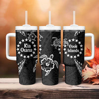 Kia Orana Cook Islands Tumbler With Handle 2025 Pasifika Polynesian Turtle Black Color LT14 - Polynesian Pride
