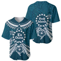 Kia Orana Cook Islands Baseball Jersey Polynesian Turtle Crowberry Blue Color