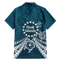 Kia Orana Cook Islands Family Matching Off The Shoulder Long Sleeve Dress and Hawaiian Shirt Polynesian Turtle Crowberry Blue Color