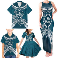 Kia Orana Cook Islands Family Matching Tank Maxi Dress and Hawaiian Shirt Polynesian Turtle Crowberry Blue Color