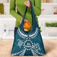 Kia Orana Cook Islands Grocery Bag Polynesian Turtle Crowberry Blue Color