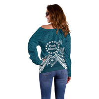 Kia Orana Cook Islands Off Shoulder Sweater Polynesian Turtle Crowberry Blue Color