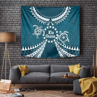 Kia Orana Cook Islands Tapestry Polynesian Turtle Crowberry Blue Color