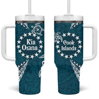 Kia Orana Cook Islands Tumbler With Handle Polynesian Turtle Crowberry Blue Color LT14 One Size: 40 oz Crowberry Blue - Polynesian Pride