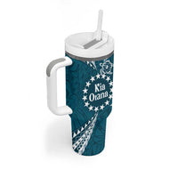 Kia Orana Cook Islands Tumbler With Handle Polynesian Turtle Crowberry Blue Color LT14 - Polynesian Pride