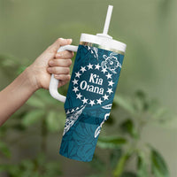 Kia Orana Cook Islands Tumbler With Handle Polynesian Turtle Crowberry Blue Color LT14 - Polynesian Pride