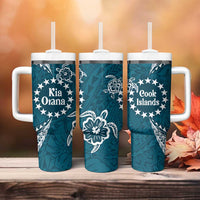 Kia Orana Cook Islands Tumbler With Handle Polynesian Turtle Crowberry Blue Color LT14 - Polynesian Pride