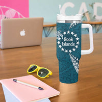 Kia Orana Cook Islands Tumbler With Handle Polynesian Turtle Crowberry Blue Color LT14 - Polynesian Pride