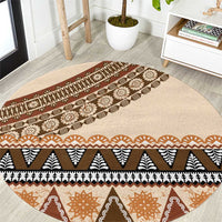 Bula Fiji Round Carpet 2025 Pasifika Traditional Fijian Masi LT14 Beige - Polynesian Pride