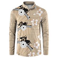 Bula Fiji Iri Buli Button Sweatshirt Woven Fan With Fijian Tapa