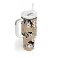 Bula Fiji Iri Buli Tumbler With Handle Woven Fan With Fijian Tapa