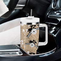 Bula Fiji Iri Buli Tumbler With Handle Woven Fan With Fijian Tapa