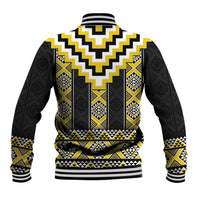 Yellow Taniko Aotearoa Baseball Jacket Niho Taniwha Mix Poutama LT14 - Polynesian Pride