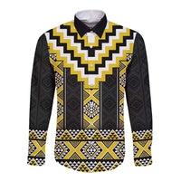 Yellow Taniko Aotearoa Long Sleeve Button Shirt Niho Taniwha Mix Poutama LT14 Unisex Yellow - Polynesian Pride