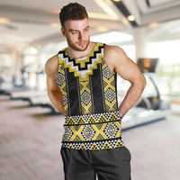 Yellow Taniko Aotearoa Men Tank Top Niho Taniwha Mix Poutama LT14 Yellow - Polynesian Pride