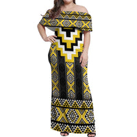 Yellow Taniko Aotearoa Off Shoulder Maxi Dress Niho Taniwha Mix Poutama LT14 Women Yellow - Polynesian Pride