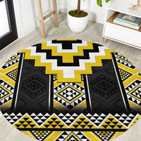 Yellow Taniko Aotearoa Round Carpet Niho Taniwha Mix Poutama LT14 Yellow - Polynesian Pride