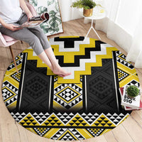 Yellow Taniko Aotearoa Round Carpet Niho Taniwha Mix Poutama LT14 - Polynesian Pride