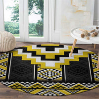 Yellow Taniko Aotearoa Round Carpet Niho Taniwha Mix Poutama LT14 - Polynesian Pride