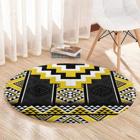 Yellow Taniko Aotearoa Round Carpet Niho Taniwha Mix Poutama LT14 - Polynesian Pride