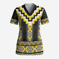 Yellow Taniko Aotearoa Scrub Top Niho Taniwha Mix Poutama LT14 Adult Yellow - Polynesian Pride