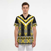 Yellow Taniko Aotearoa Scrub Top Niho Taniwha Mix Poutama LT14 - Polynesian Pride