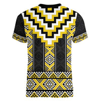 Yellow Taniko Aotearoa Women V-Neck T-Shirt Niho Taniwha Mix Poutama LT14 - Polynesian Pride